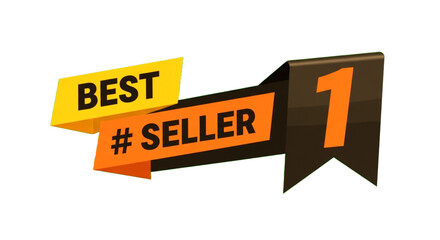 Best Seller Number One Banner Vector  - Yellow Orange Brown Ribbon Tag for E-commerce Marketing