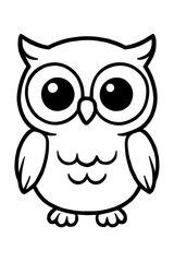 Fototapeta premium Cute Cartoon Owl Vector Line Art Illustration - Adorable Bird Icon for Kids