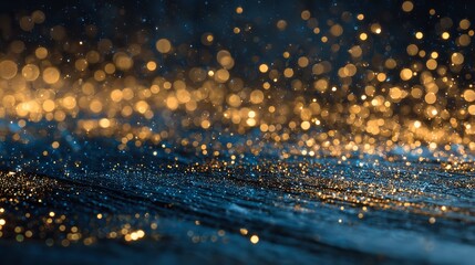 Naklejka premium Bright winter water drops create a shiny pattern on glass, illuminated by the magical glow of distant lights and shimmering stars
