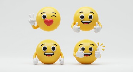Four digital emoticon characters displaying various emotions