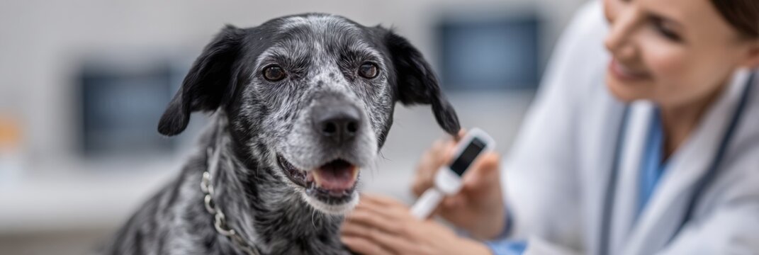 Vet Implants Microchip in Dog at Veterinary Clinic With Tools in Background