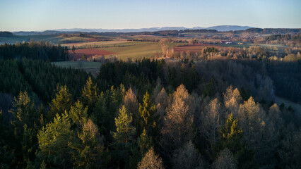 View of the Krkonoše Mountains from the prehistoric Kal fortress near Hořice, Czech Republic