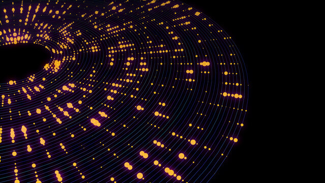 Abstract digital radial form data dots in 3d virtual cyberspace. Big Data. Futuristic concept crypto currency blockchain.