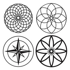 Fototapeta premium Geometric mandala and compass rose designs circular