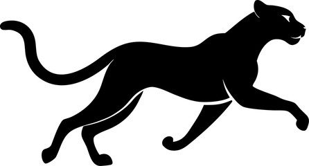 Solid silhouette of a running cheetah on plain, on white background.