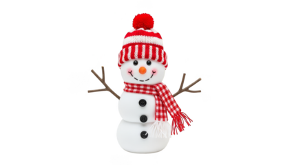 Cheerful snowman with red and white attire