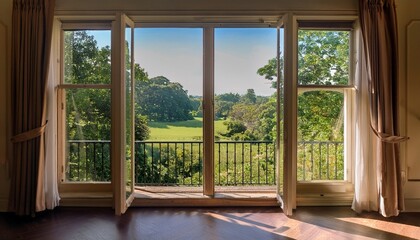 Fototapeta premium elegant bay window providing a serene view of nature perfect for relaxation
