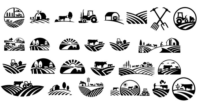 Black and White Farm Icon Set