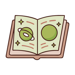 Illustrated book about planets and stars in playful design  