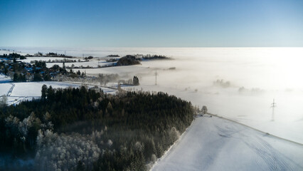 View of the snowy Czech landscape during an inversion