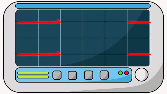 Looping animation of a cartoon EKG monitor showing a heart rate. ECG pulse wave display is perfect for medical, health, and hospital concepts.