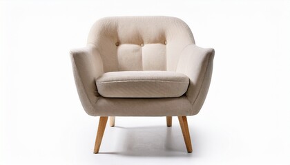 scandinavian style armchair with plush beige upholstery wooden legs perfect for modern home interior lounge chair on white background cut out furniture front view