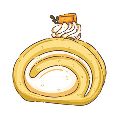 Hand-Drawn Vanilla Roll Cake with Cream and Topping