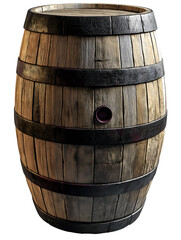 Very old medieval wooden barrel , isolated on transparent background, png
