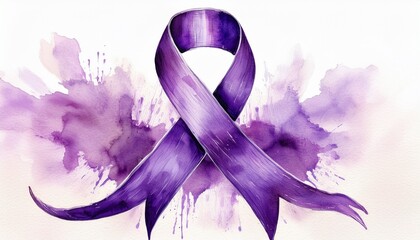 watercolor painting of purple awareness ribbon on white domestic violence intimate relationship