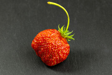 Juicy red strawberry berry. Carved on a black background