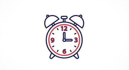 Retro red alarm clock with twin bells and black numbers on a white background