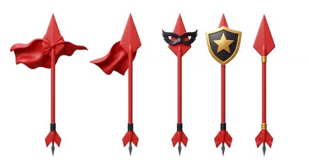 Red superhero arrows set isolated background