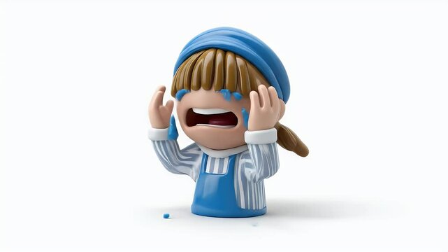 Cartoon Girl Crying, Sad Emotion, 3D Animation, Digital Art, Character Design