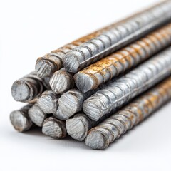 A pile of metal rods on a white surface