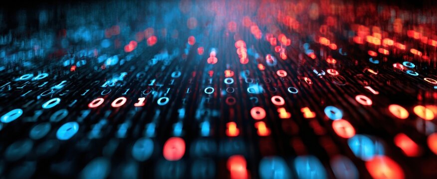 The vibrant stream of binary code in a digital landscape.