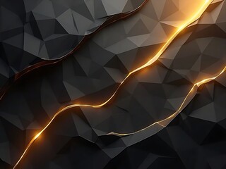 Abstract geometrical backdrop with golden glowing lines illuminating dark polygonal shapes, creating a modern digital feel.