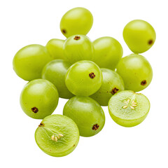 Obraz premium Green Gooseberries with Fresh Cut Slices on Transparent Background
