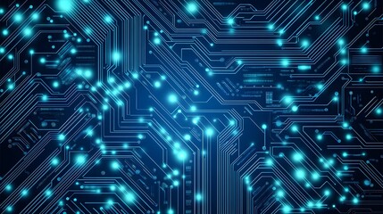 Detailed circuit board design with glowing pathways.