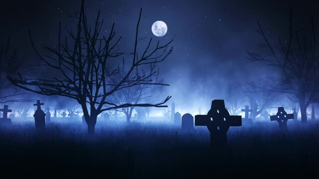 Eerie Halloween Graveyard Under the Full Moon Glow