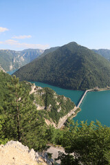 Bridge in the Piva canyon. River, town of Pluzine.