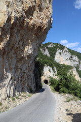 Road tunnel through the mountains in Pluzine, Montenegro