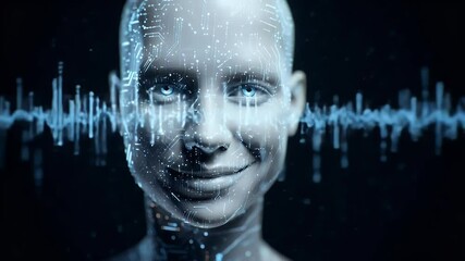 Futuristic AI Faces with Digital Data Streams