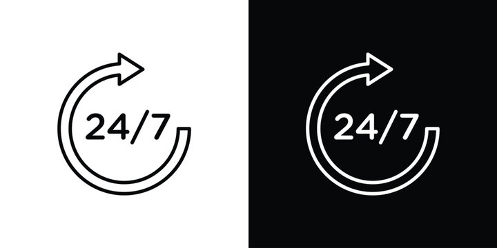 24 7 icon line for web, mobile and infographics.