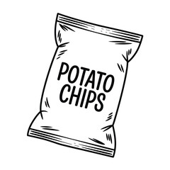 Hand Drawn Potato Chips Bag Illustration in Black and White