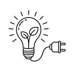 Eco friendly energy concept with lightbulb and plant outline icon
