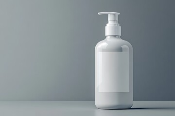 White Plastic Bottle with Pump Dispenser on Grey Background Studio Mockup