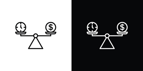 Time and money compare scale icon line for web, mobile and infographics.