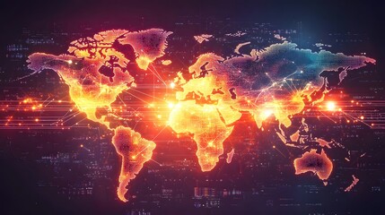 Global network map with glowing connections.