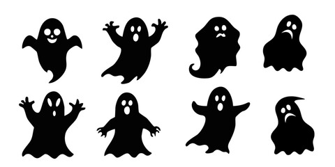 Scary Halloween Ghosts, Vector Silhouette Set for Scary Designs