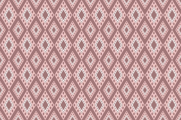 This pattern features repeating diamond shapes in pink tones over a brown background, inspired by traditional Thai woven textiles. The geometric symmetry creates a bold yet elegant look, ideal for fab