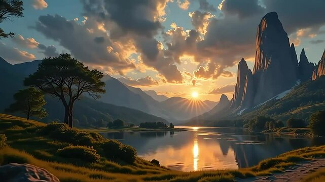 Breathtaking mountain landscape at sunset with lake reflection nature photography art wallpaper hd