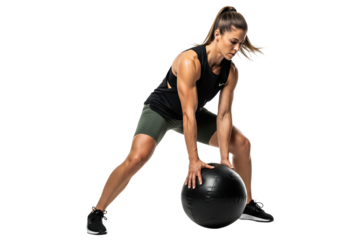 Focused Woman Training with Medicine Ball