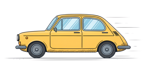 Cute Yellow Cartoon Car Side View Illustration