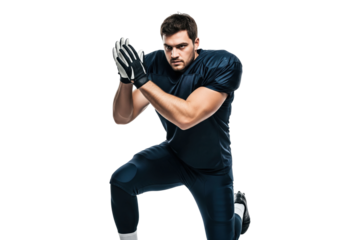 Determined American Football Player in Ready Stance