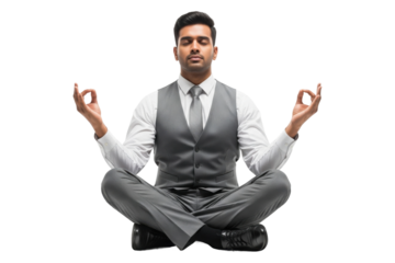 Calm Businessman in Suit Meditating in Lotus Position