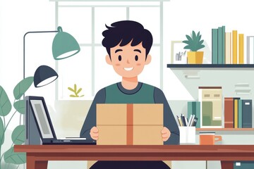 Person unboxing a package shopping online via the internet at home, Generative AI