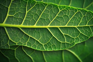 Fototapeta premium Close-up view of a detailed green leaf showcasing its intricate vein structure and texture