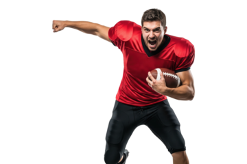 Aggressive American Football Player Yelling While Holding Ball