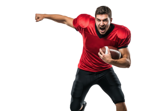Aggressive American Football Player Yelling While Holding Ball