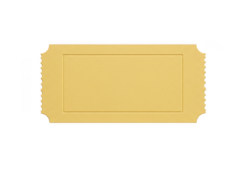 Yellow ticket admission event pass coupon isolated on transparent background